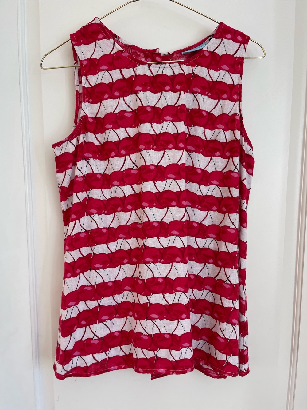 Cynthia Rowley linen Sleeveless Red and White Cherry Patterned Tank Top Small